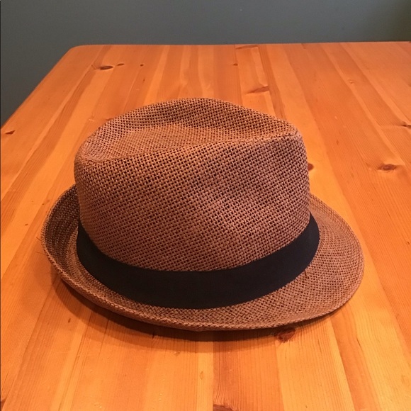 BROWN STRAW FEDORA WITH BLACK BAND SZ S/M - Picture 3 of 8